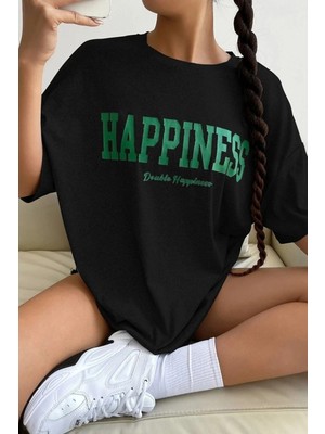 Woodroffe Kadın Happiness Baskılı Oversize Salaş T-Shirt