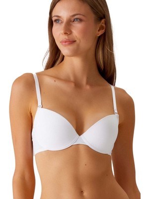 Pierre Cardin 2'li Ekonomik Paket Beyaz 6812 Como Balenli Soft Push Up Micro Dekolteli T-Shirt Sütyen Set