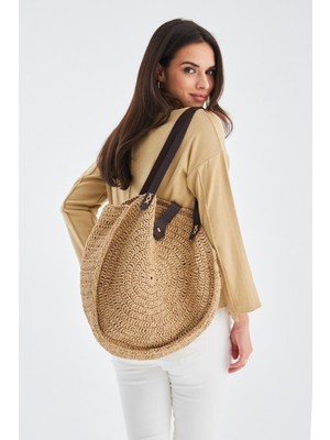 Peraluna KAİ BAG Deri Saplı El Örgüsü Kadın Omuz Çantası - Bej
