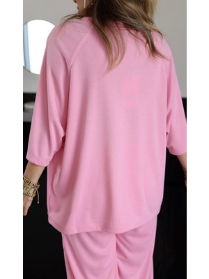 Leinas Official ZR Pembe Reglan Kol Tişört - Eşofman Altı Takım