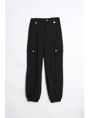 Robin Siyah Lastikli Salaş Bol Jogger Pantalon