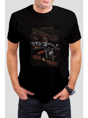 T-35 Motorcu Kuru Kafa Baskılı Siyah Unisex Tişört C454