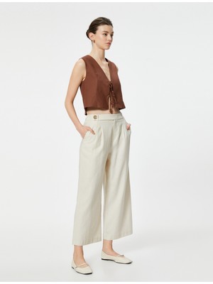 Koton Keten Pantolon Bol Paça Crop