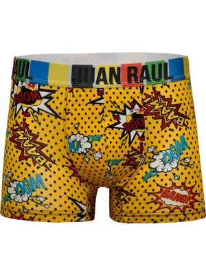 Munivy Juan Raul Boom Çizgi Roman Desenli Sarı Rahat Erkek Boxer
