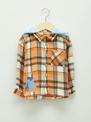 LC Waikiki Kapüşonlu Uzun Kollu Ekose Desenli Gabardin Erkek Bebek Gömlek