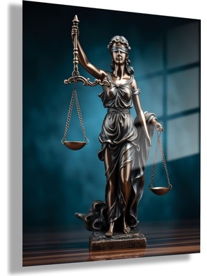 Gaagart Temperli Cam Avukat Büro Tablosu Adalet Terazisi Kadın Tasarımı