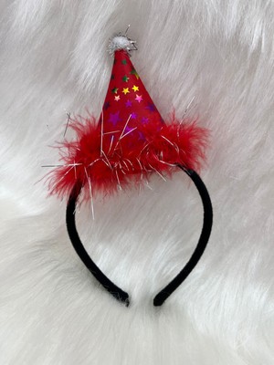 Kidspartim Ponponlu Yıldız Baskılı Mini Şapka Taç Kırmızı 21X10 cm