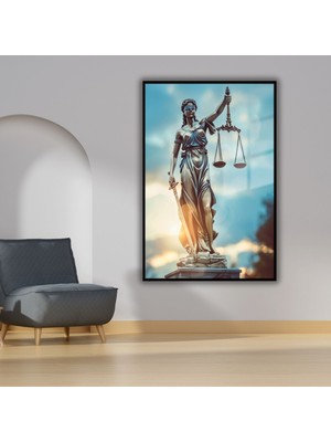 Gaagart Metal Çerçeveli Temperli Cam Avukat Büro Tablosu Adalet Terazisi