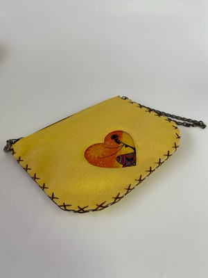 Etnik Clutch Çanta Ince / Desenli Sarı 17*13