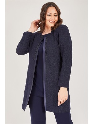 Ladies First Büyük Beden 3033 Lacivert Ceket+Atlet Ikili Takım