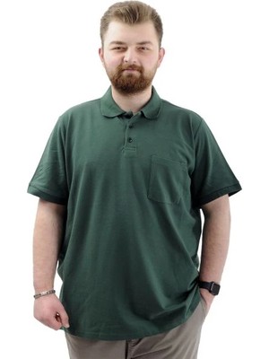 Superxl Büyük Beden Erkek Polo Yaka Cepli Klasik 20550 T-Shirt Kısa Kol Günlük Nefti Pamuklu