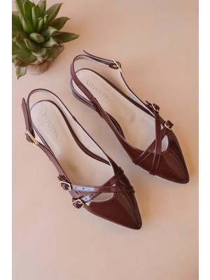 Pably Bordo Rugan ( 2 cm Topuklu ) Sivri Burun Ayakkabı