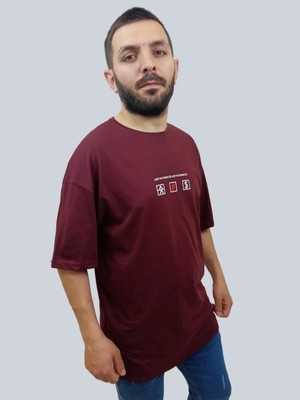 Daniel Milano Erkek Lost Oversize Bisiklet Yaka Bordo Tişört