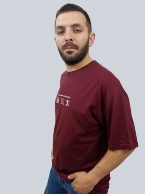 Daniel Milano Erkek Lost Oversize Bisiklet Yaka Bordo Tişört