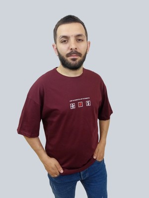 Daniel Milano Erkek Lost Oversize Bisiklet Yaka Bordo Tişört