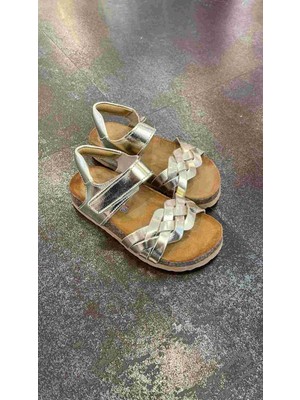 Moona 22-36 Numara Mantar Taban Deri Gold Sandalet