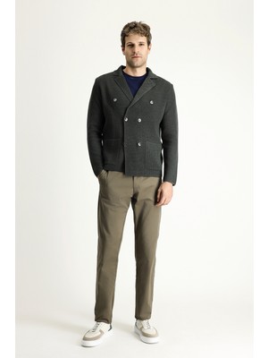 Kiğılı Slim Fit Dar Kesim Likralı Saten Kanvas / Chino Pantolon