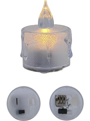 Hedyex 4cm Şeffaf LED Mum 3 Pilli On-Off Düğmeli 24LÜ Kutu