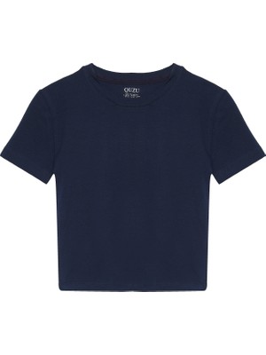 Quzu Kısa Kol Basic Crop Tişört Lacivert