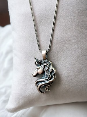 AK Store Gümüş Erkek Kolye Madalyon Unicorn