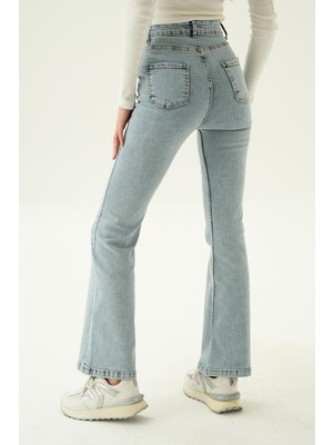 Ispanyol Paça Bayan Pantolon - 12036 Buz