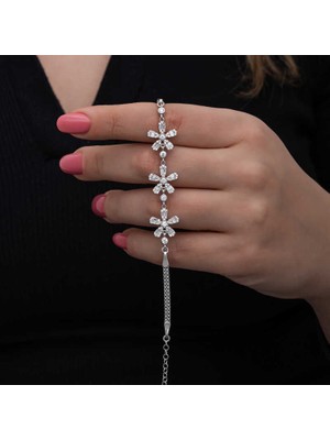 Mevafa 925 Ayar Gümüş Baget Çiçek Desenli Kadın Bileklik