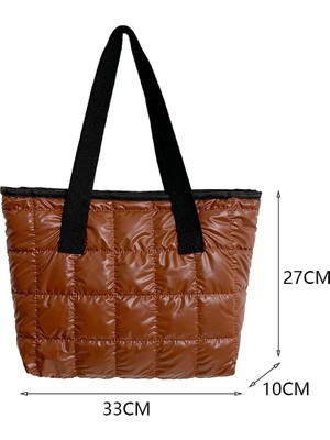 2Xuqingfeng Gümüş Moda Büyük Bez Yastıklı Çanta Kadın Naylon Pamuk Yastıklı Kapitone Kafes Çanta Uzay Pamuk Crossbody Çanta Kış Çanta (Yurt Dışından)