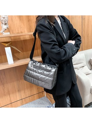 2Xuqingfeng Siyah Moda Kapitone Uzay Yastıklı Kadın Omuz Çantaları Kadın Rahat Tasarımcı Naylon Pamuk Sıcak Tote Açık Seyahat Için Crossbody Çanta (Yurt Dışından)