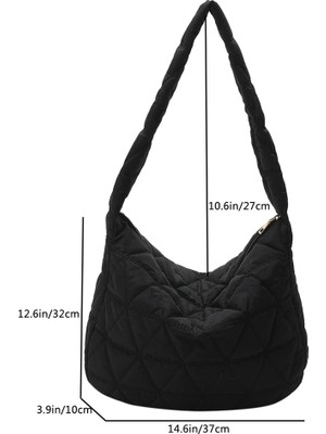 2Xuqingfeng Beyaz Naylon Kafes Desen Omuz Çantası Uzay Pamuk Crossbody Çanta Bayanlar Büyük Kapasiteli Tote Çanta Tüy Yastıklı Kadın Kapitone Alışveriş Çantası (Yurt Dışından)