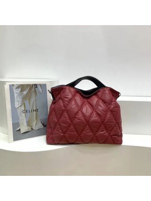 2Xuqingfeng Kırmızı Lüks Aşağı Kapitone Kadın Çanta Tasarımcısı Pamuk Yastıklı Crossbody Çanta Overlarge Uzay Tote Lingge Omuz Çantası Kadın Debriyaj (Yurt Dışından)