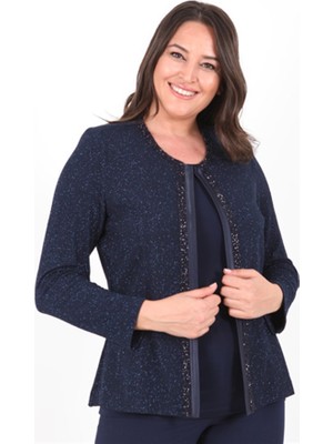 Ladies First Büyük Beden 3115 Lacivert Ceket+Atlet Abiye Ikili Takım