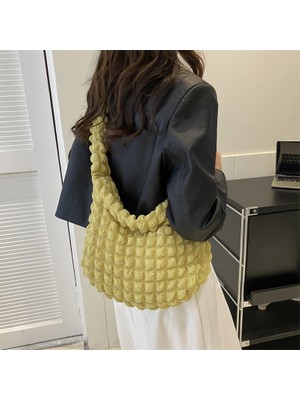 Songli Sarı Bir Kadın Bulut Elmas Katlama Tote Çanta Yaz Büyük Kapasiteli Moda Kadın Koltukaltı Çanta Kız Omuz Çantası Kabarcık Crossbody Çanta Bolsa (Yurt Dışından)