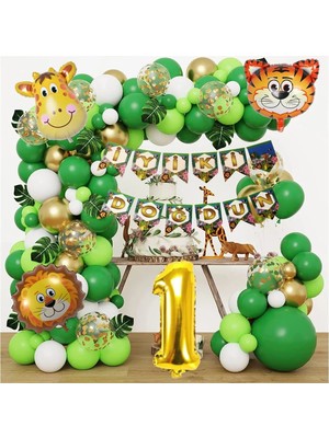Tinky Winky Balon Safari Temalı Doğum Günü Seti Parti Eğlence Kutlama Seti
