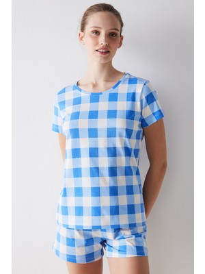 Penti Blue Gingham Şortlu Pijama Takımı