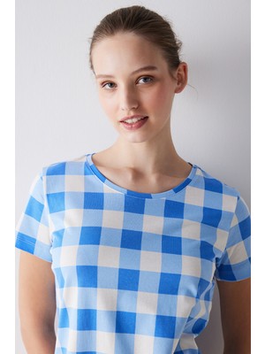 Penti Blue Gingham Şortlu Pijama Takımı