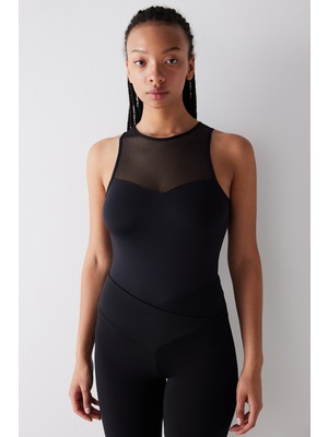 Penti Tül Detaylı Siyah Bodysuit