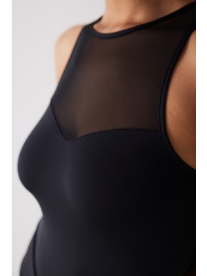 Penti Tül Detaylı Siyah Bodysuit