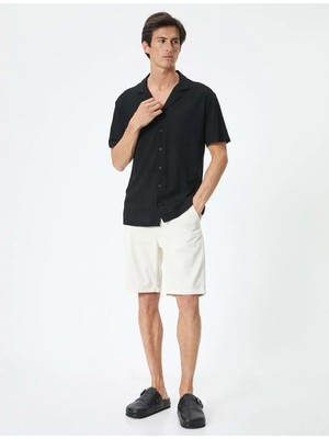 Koton Kumaş Şort Bermuda Slim Fit Düğmeli Cepli Katlı Paça - Koton - 4SAM40064HW - Beyaz - 48