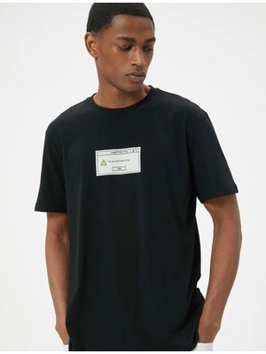 Koton Baskılı Tişört Slim Fit Kısa Kollu Bisiklet Yaka Pamuklu - Koton - 4SAM10900HK - Siyah - M