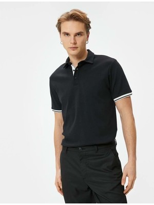 Koton Polo Yaka Tişört Slim Fit Düğmeli Kısa Kollu - Koton - 4SAM10088MK - Siyah - M