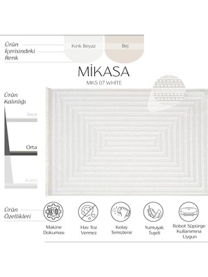 Cool Halı Mikasa Mks 07 White Yumuşak Dokulu Halı Kilim Salon Koridor Kesme Dokuma Makine Halısı