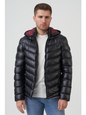 White Stone San Diego Slim Fit Kapüşonlu Kaban  Siyah