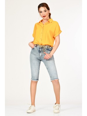 Whatsup Paçası Püsküllü Denim Kapri  - Denim Denim - 28