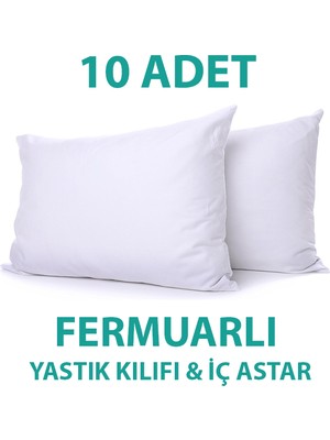 Suvay Pamuklu Fermuarlı İç Yastık Kılıfı 10'lu Beyaz Renkli İç Astar Yastık İç Kılıfı 50x70 Şilte