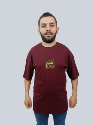 Daniel Milano Erkek Respect Oversize Bisiklet Yaka Bordo Tişört