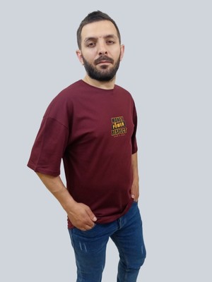 Daniel Milano Erkek Respect Oversize Bisiklet Yaka Bordo Tişört