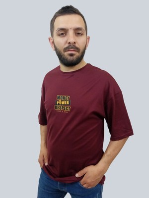 Daniel Milano Erkek Respect Oversize Bisiklet Yaka Bordo Tişört