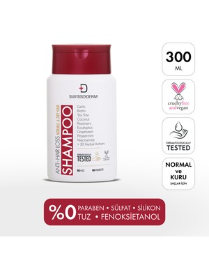 Swissoderm Şampuan Normal & Kuru Saç Vegan Sülfatsız Tuzsuz sine Karşı 300ml