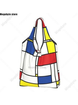 Stil 7 Alışveriş Çantası Piet Mondrian Soyut Pop Art 1960'LAR Kırmızı Mavi Sarı Dikdörtgenler Alışveriş Çantası Geometrik Modern Bakkal Alışveriş Omuz Çantası (Yurt Dışından)