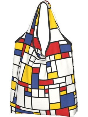 Stil 7 Alışveriş Çantası Piet Mondrian Soyut Pop Art 1960'LAR Kırmızı Mavi Sarı Dikdörtgenler Alışveriş Çantası Geometrik Modern Bakkal Alışveriş Omuz Çantası (Yurt Dışından)